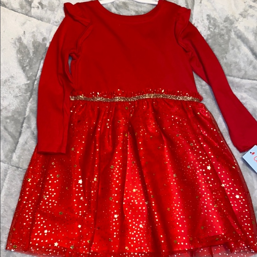Toddler red and gold sparkle dress